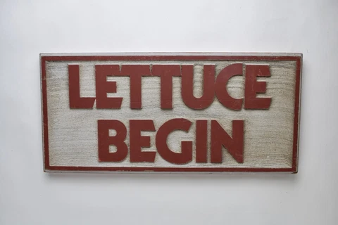 Lettuce Begin Wood Sign Farm Stand Produce Joke Grocery Store Vintage Let Us Cover