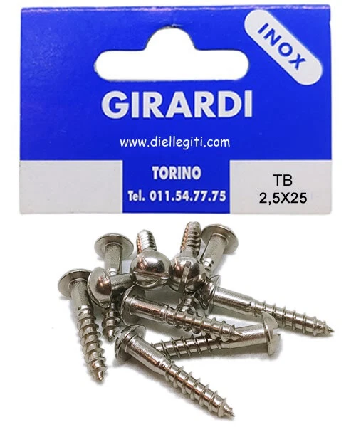 VITE A LEGNO IN ACCIAIO INOX A2 TESTA BOMBATA A TAGLIO DIN 96 mm2,5x25 - Immagine 1 di 1