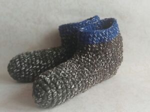 Crochet wool men`s slippers/ Blueu brown boots / Size USA 11-12, socks