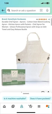 Chef Bib Apron for Men Women Kitchen Beige W/ Blue Snap On Off Dish Towel - Image 1 of 4