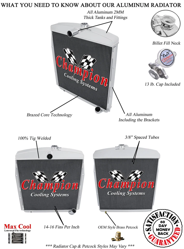 Radiador WR Champion 3 filas todo aluminio para Pontiac Silver Streak 1949-1952 Foto 1 de 4