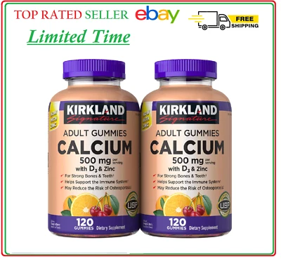 Kirkland Signature Calcio 500 mg con D3 y zinc, 240 gomitas para adultos Foto 1 de 2