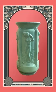 Antike Jugendstil Erphila Vase Jade Grün Akt Figuren 30er Jahre Selten Tschechisch 10x5 - Bild 1 von 10