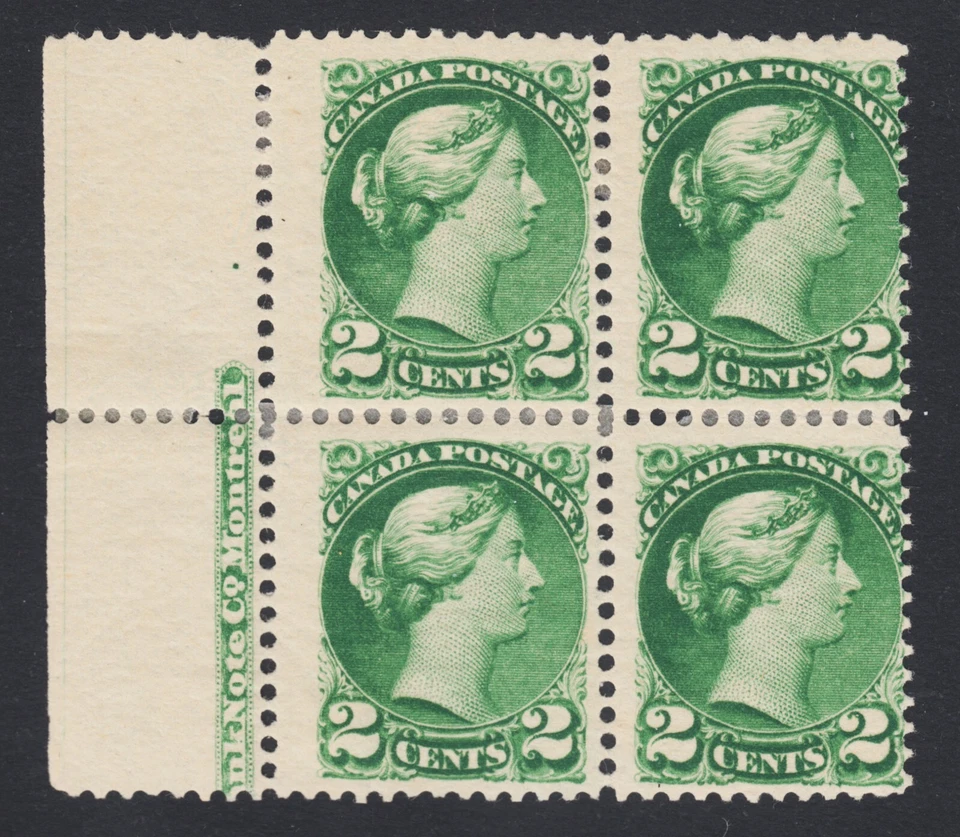 CANADA 36 Mint 2c deep bright green Small Queen IMPRINT BLOCK - Image 1 of 1