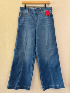 SPANX Seamed Front Wide Leg Jeans Women Size Xl Vintage Indigo Pull On NEW - Picture 1 of 16