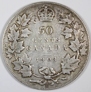 1903-H 50 Cent Canada Fine Plus 140,000 Mintage KM 12 Free Shipping - Picture 1 of 3