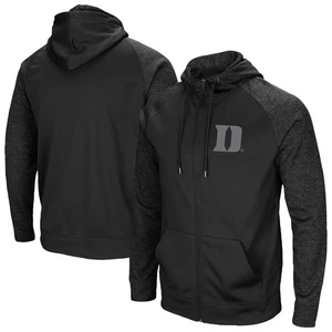 Men's Colosseum Black Duke Blue Devils Blackout 3.0 Tonal Raglan Full-Zip Hoodie - Picture 1 of 3