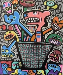 HASWORLD Original Abstract Expressionism Pop Contemporary Street Art Flowers - Picture 1 of 6