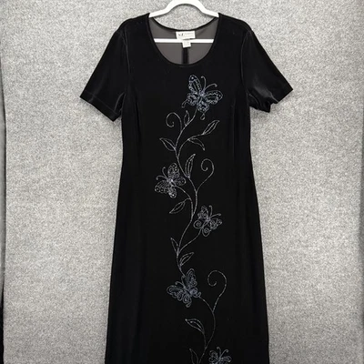 Vestido SL Fashions 14 Negro Terciopelo Floral Cuentas Hada Grunge Capricho Vacaciones Foto 1 de 4
