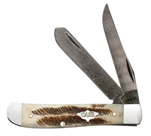 Case xx Knives Mini Trapper 77466 Damascus Vintage Bone 1/1400 Pocket Knife - Picture 1 of 4