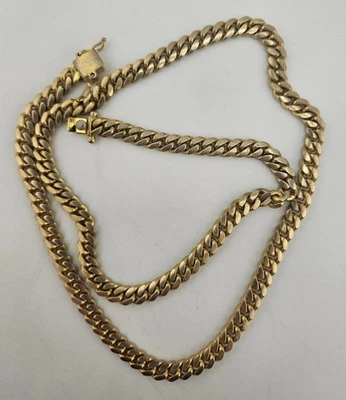 Cadena de collar cubano Miami de 22 pulgadas de plata de ley con placa de oro de 14 k de 6 mm con cierre de caja Foto 1 de 4