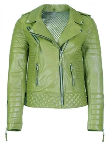 Women's Leather Jacket Pure Sheepskin Slim Fit Biker Motorcycle Designer Jacket - Picture 1 of 48