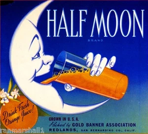Redlands Half Moon Crescent Orange Citrus Fruit Crate Label Art Print - Picture 1 of 1