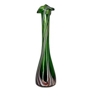 Vintage Murano Striped Art Glass Vase Green Swirl Bud Vase Elegant Home Decor - Picture 1 of 8