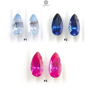 Synthetic Manmade Multi Color Gemstones Pear Shape Faceted Cut Pair for Jewelry - Picture 1 of 16