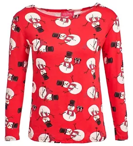 Kids Girls Xmas Santa Snowman Christmas Party Gift Tops - Picture 1 of 3