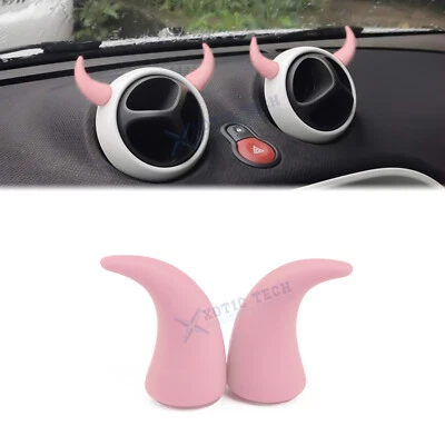 2X PU Foam Small Pink Devil Bull Horn Center Console Stickers Decor Universal - Image 1 of 4