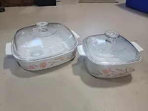 VINTAGE CorningWare PEACH FLORAL (2.5 L & 1.5 L 4 Piece Set Rare Find With Lids - Picture 1 of 4