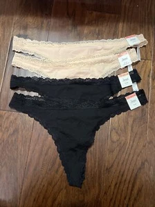 Jenni Women's Thongs 4 Pair Size XXXL, Black & Chai Solids, New with Tags - Picture 1 of 7