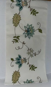 Inspired Treasures Türkis Bestickt Design Elfenbein Leinenmischung 72" Tischläufer - Bild 1 von 6