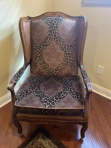 Antique Velvet/Leather Wing Chair Good Condition Cover