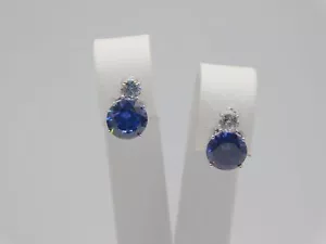 JTV RHODIUM OVER STERLING SILVER TANZANITE DIAMOND SIMULANT STONE EARRINGS - Picture 1 of 9