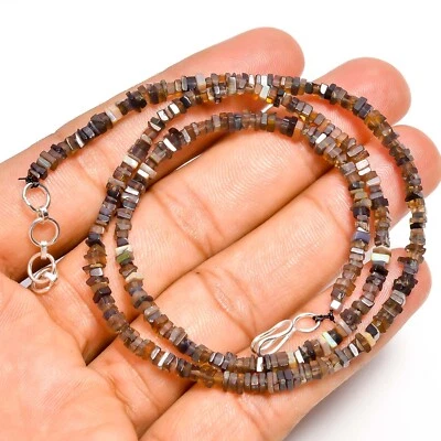 31 Ct. Natural Black Ethiopian Opal Square Heishi Beads Necklace 18-19" A-4883 - Image 1 of 3