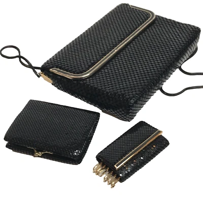 Vintage Black Aluminium Mesh Bag Purse & Keys Purse Made In Hong Kong x 3 Set - Image 1 of 4