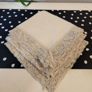 Vintage Handmade Lace Trimmed Napkins 8 X 8 Set of 3 - Picture 1 of 7
