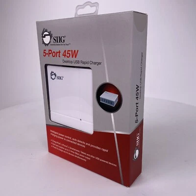 Cargador rápido USB SIIG 5 puertos 45W 9A automático 5 dispositivos 2,1A carga de alimentación 100-240 VCA Foto 1 de 4