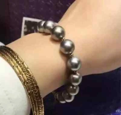 AAA 10-11mm Charmoso verdadeiro natural mar do sul cinza pulseira redonda pérola 14k 7,5-8" - Imagem 1 de 4