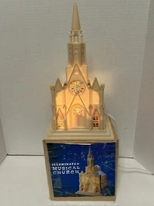 Vintage Oversea Hong Kong Musical Plastic Church Christmas Holiday w/Box VIDEO - Picture 1 of 24