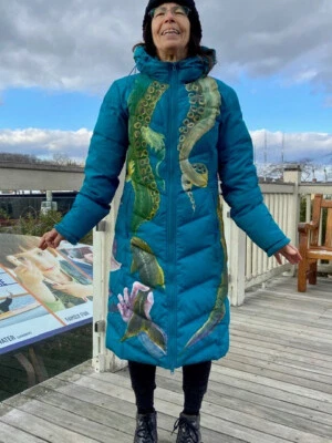 abrigo de invierno mujer talla mediana largo; pintado a mano con tela pinturas impermeables Foto 1 de 2