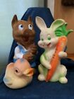 Lot Easter Bunny Rabbit 3 Little Pig & Duck Squeakier Squeak Toy Rubber Vintage