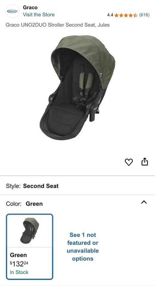 Novo Carrinho Graco Uno2Duo Segundo Assento, Moda Jules, Verde Oliva - Imagem 1 de 4