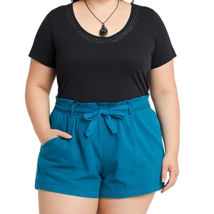 Terra & Sky 1X blau Paperbag Taille Leinenmischung Gürtel Shorts Taschen Freizeit - Bild 1 von 14