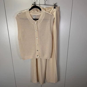 Rachel Zoe Knit Sweater Vest Top & Wide Leg Pants Set Womens Medium Minimalist - Picture 1 of 10