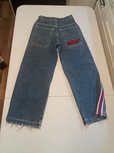 Vtg JNCO Jeans Boys Size 12 Striped Embroidered Logo Distressed Baggy 90s - Picture 1 of 11