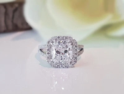 3.50Ct Radiant-Cut G/VS1 Lab Grown Diamond Halo Wedding Ring 14K White Gold - Image 1 of 4