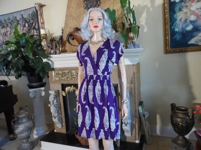 Vestido surplice Tory Burch roxo/branco 100% seda estampa paisley tamanho XS - Imagem 1 de 4