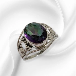 Solid 925 Sterling Silver Women Ring With Authentic Mystic Topaz *Gift For Her - Picture 1 of 4