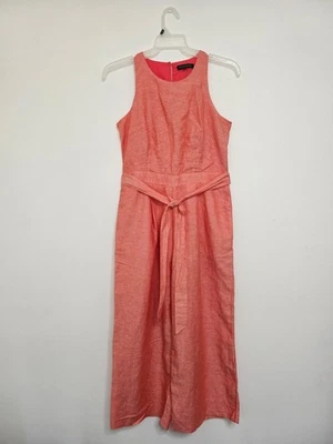 Banana Republic Linen Cotton Cropped Wide Leg Belted Tie Waist Coral Jumpsuit 4 - Image 1 of 4