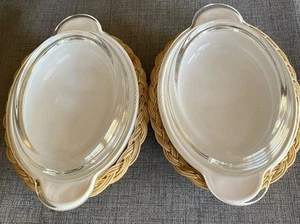 Corning Oval Au Gratin Casserole Dish P-14-B Pyrex Glass Lid Basket Lot Of 2 - Picture 1 of 4