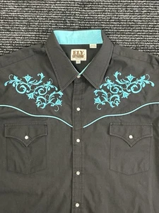 Ely Cattleman Shirt Men 2XL Black Pearl Snap Western Embroidery Cowboy Rodeo - Picture 1 of 15