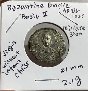 BYZANTINE EMPIRE BASIL II AD976-1025 MILIARESION SILVER COIN - Picture 1 of 3