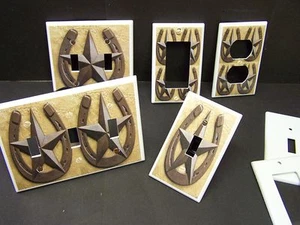 BARN STAR LUCKY HORSESHOE LIGHT SWITCH COVER PLATE RUSTIC WESTERN DECOR - Picture 1 of 12
