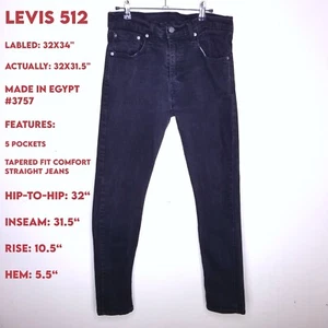 Jeans Levis 512 Uomo REALMENTE: 32x31,5" Nero Lavaggio Conico Vestibilità Comfort Dritto - Foto 1 di 17
