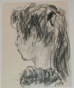 Profile of a Young Girl Charcoal Drawing-12" x 9"- 1950s-Robert Philipp