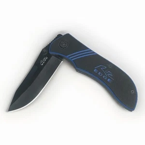 Rite Edge Foldable Pocket Knife 8” Solid Black Blade Blue Handle Accent - Picture 1 of 6