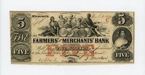 1854 5 $ The Farmers and Merchants Bank of Memphis, Tennessee billet